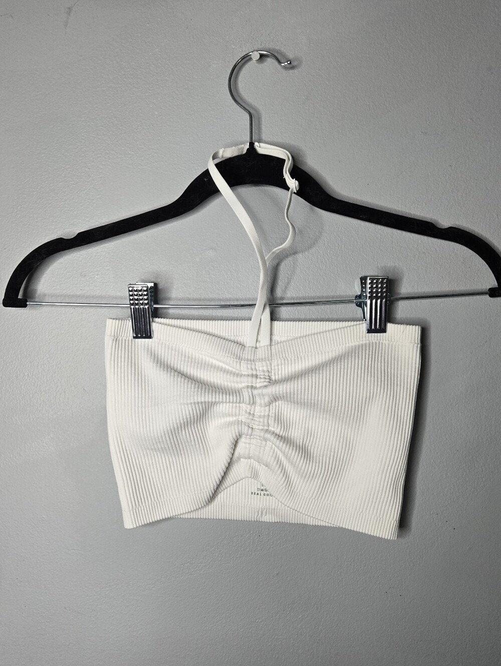 Aerie Real Good White Ribbed Ruched Halter Bandeau Crop Top S Coastal Beachy Y2k